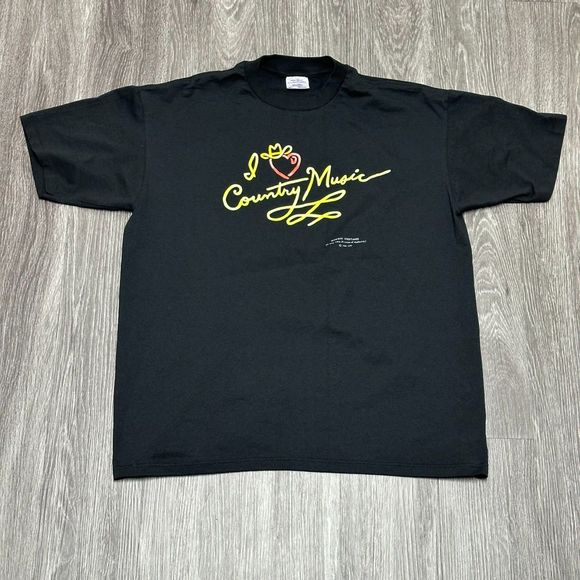 Vintage I Love Country Music T-Shirt Adult Extra Large Black‎ Shoe Box Hallmark - Picture 1 of 8